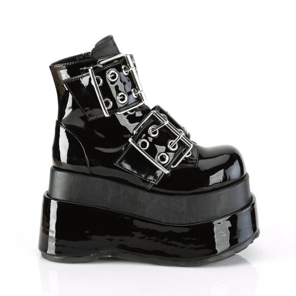 Demonia Bear-104 Black Patent Buckle Platform Ankle Boot - Picture 3 of 5